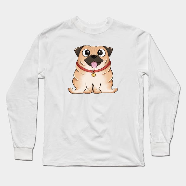 Cute Pug Long Sleeve T-Shirt by Meowrye